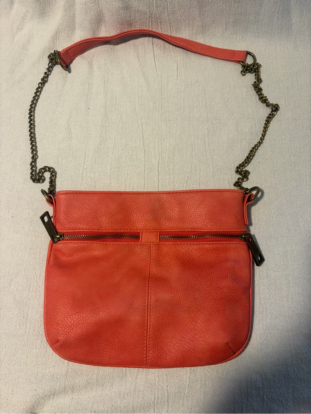 Coral Leather Crossbody Bag with Chain Strap